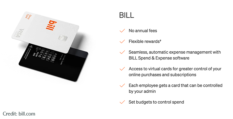 Smiling business person pointing at 4.9 stars and BILL logo.