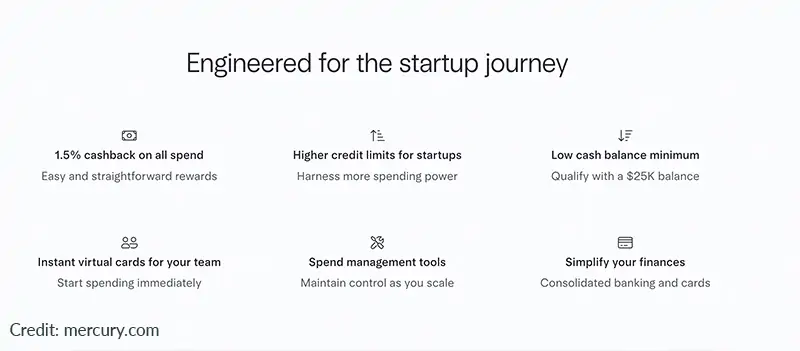 Smiling business person pointing at 4.1 stars and the words, Mercury Credit Card.