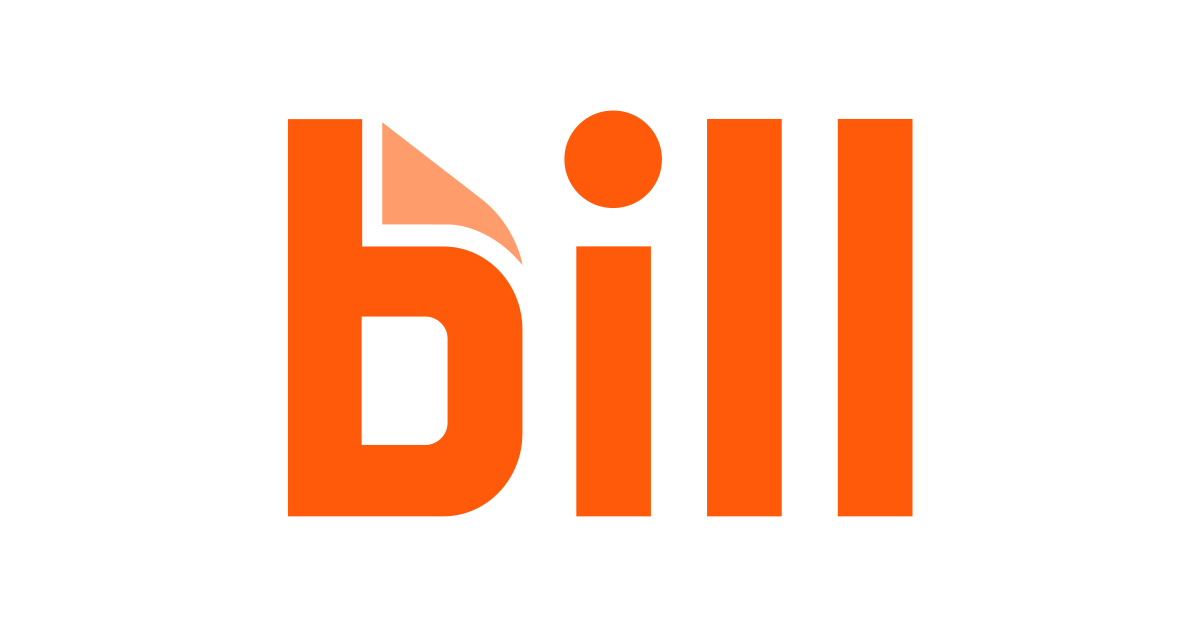 Smiling business person pointing at 4.9 stars and BILL logo.