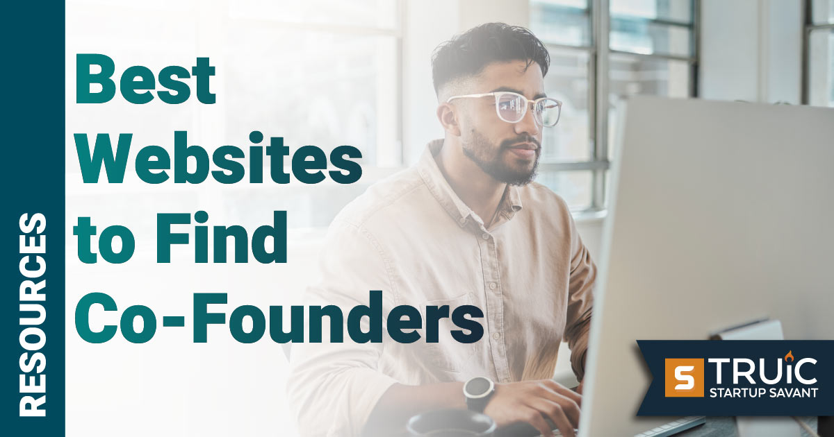 Man at computer looking at websites to find a co-founder.