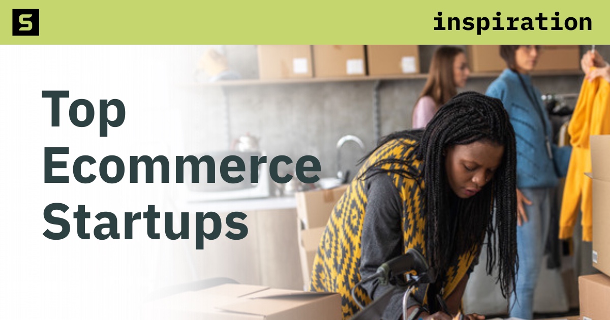 Top Ecommerce Startups graphic showing a team preparing clothing orders for shipment.