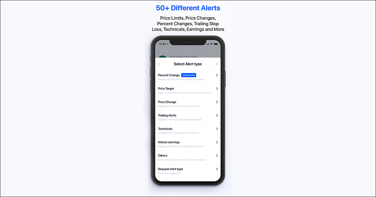 Screenshot of Stock Alarm app.