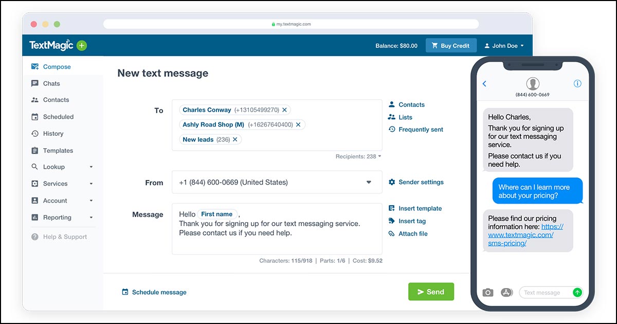 TextMagic desktop and mobile.