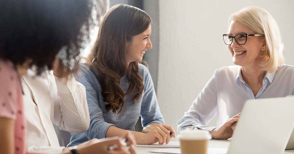Businesswomen working together.